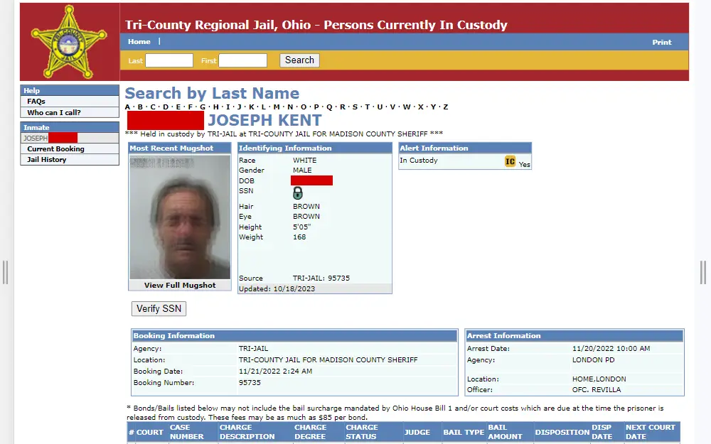 A screenshot of the search tool that allows the public to obtain information about individuals that are currently in custody.